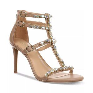 99$ Thalia Sodi Shyla Embellished Rhinestone Strappy Dress Sandals Size 9.5 Nude